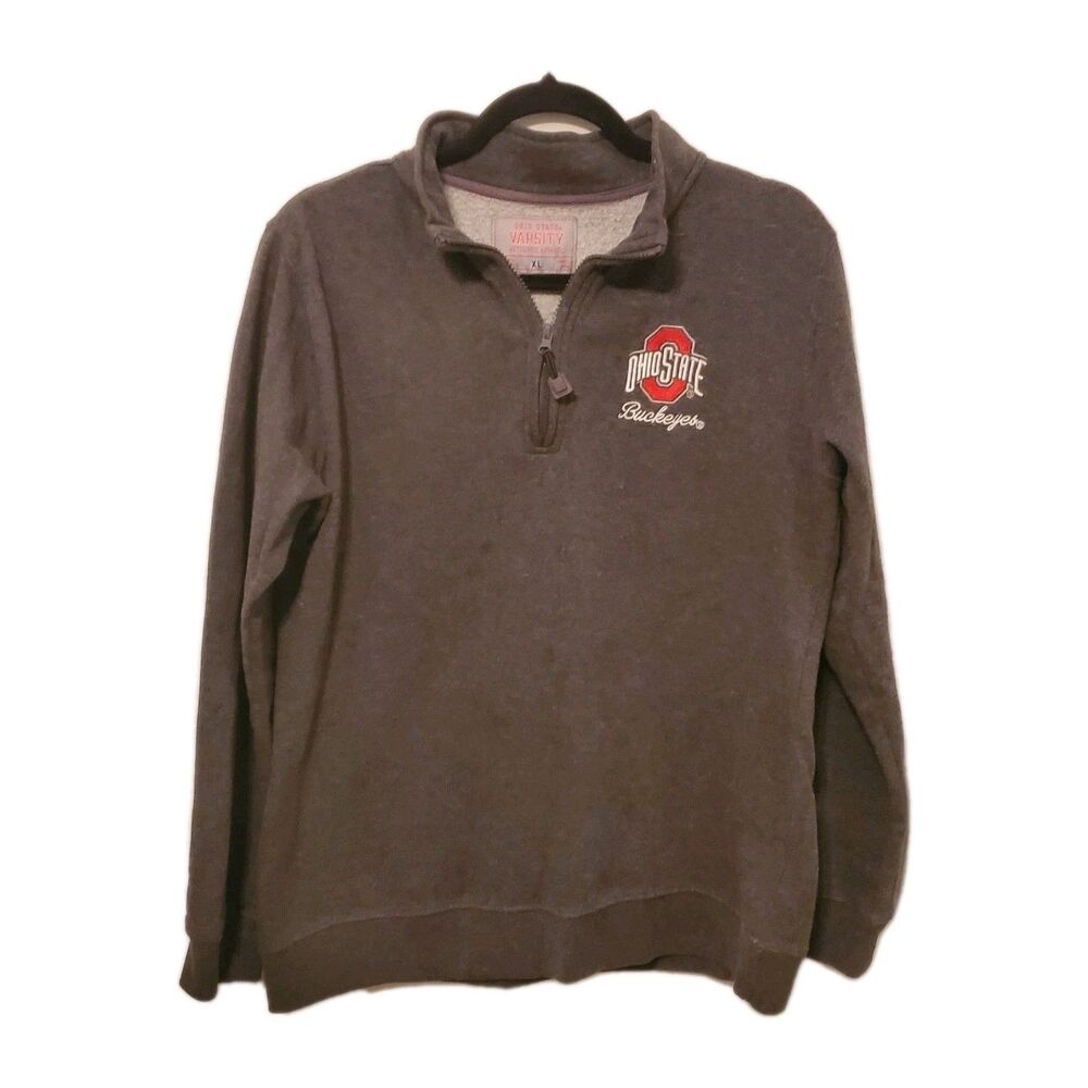 Ohio State Buckeyes Quarter Zip Sweater XL Gray Chest Logo OSU Cotton Warm